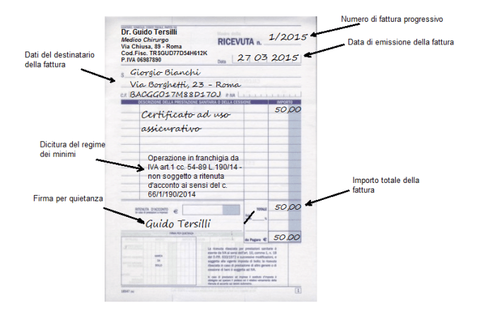 Fattura certificato ad uso assicurativo con regime dei minimi